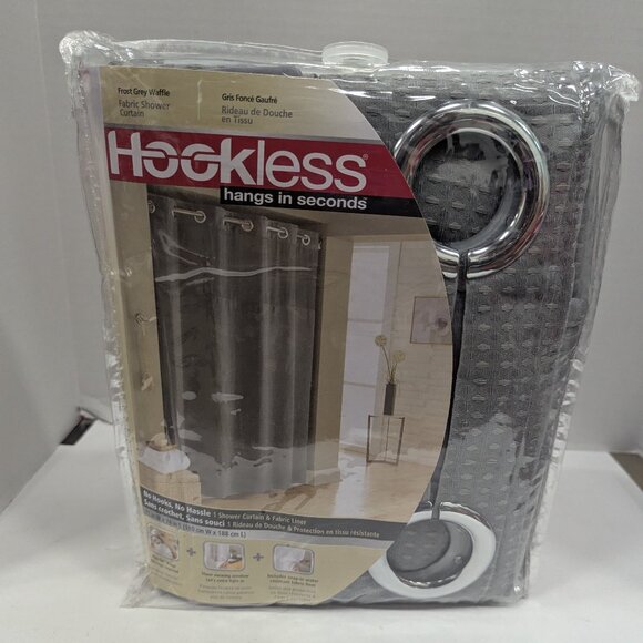 Hookless It's A Snap! Grey Shower Curtain 3-in-1 Liner & Rings 71"x74" - Picture 1 of 4